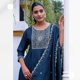 Elite Italian Viscose Embroidered Suit Set with Chanderi Arqa Dupatta